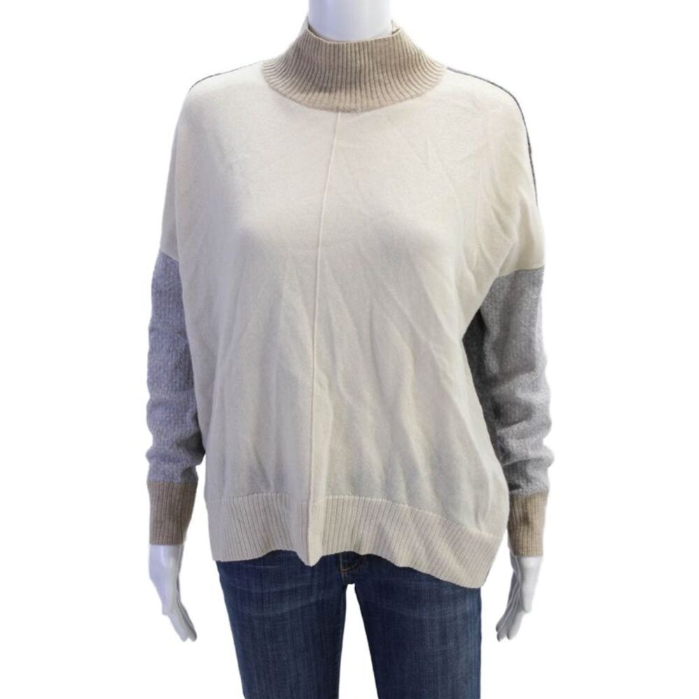 LT Womens Cashmere Colorblock Long Sleeve Turtleneck Sweater Multicolor Size S